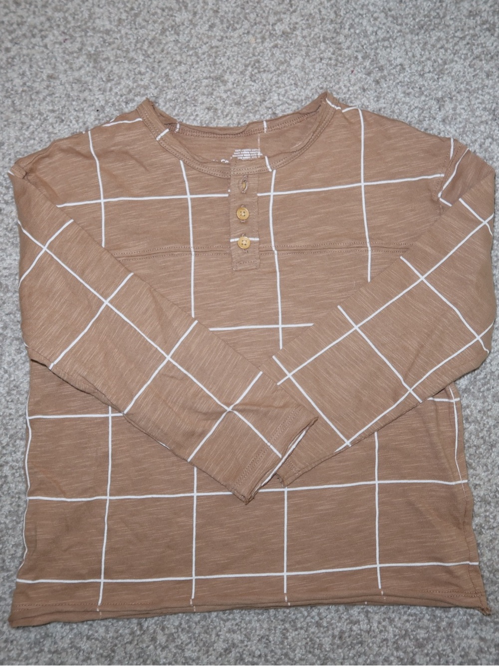Little Co. by Lauren Conrad Boys Thermal Henley Shirt – Tan Grid Print – Size 5T